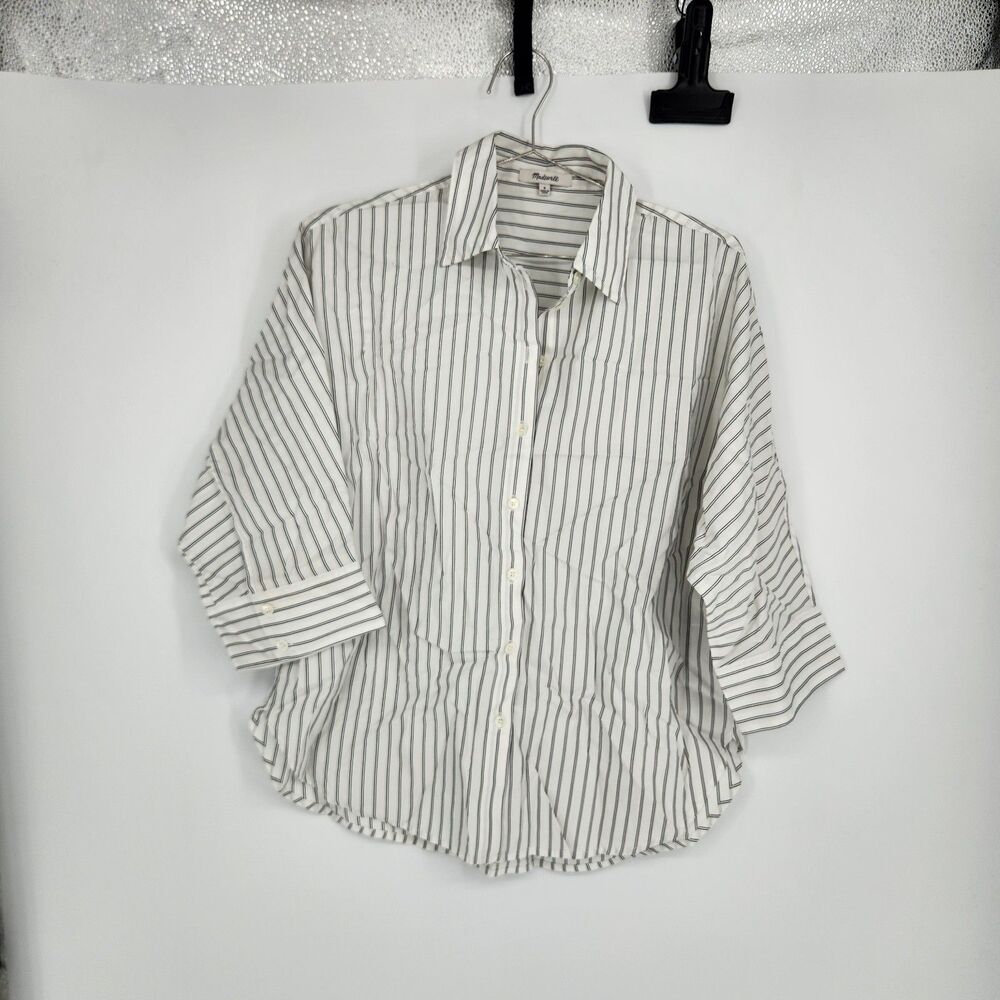 Madewell Women Small White Striped Oversized Button Up Shirt